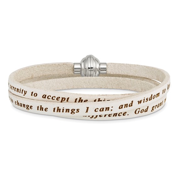 Stainless Steel Serenity Prayer Black Leather Wrap 23.5 Inch Bracelet Stainless Steel Serenity Prayer Black Leather Wrap 23.5 Inch Bracelet