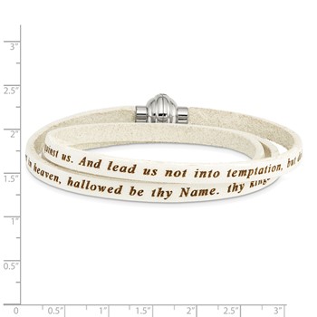 AMEN Stainless Steel Lord's Prayer White Leather Wrap with Magnetic Clasp with Magnetic Clasp 21 Inch Bracelet — alternate view