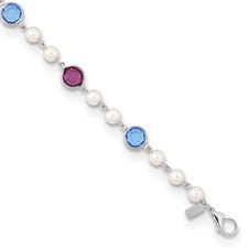 Image of 1928 Silver-tone Imit Pearl & Blue & Purple Crystals Face Mask Holder