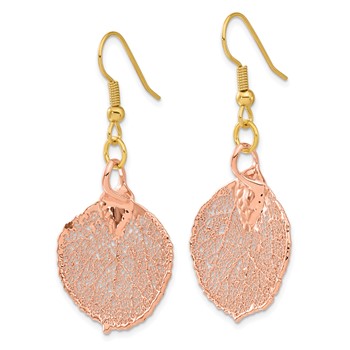 24k Rose Gold Dipped Real Aspen Leaf Shepherd Hook Earrings — alternate view