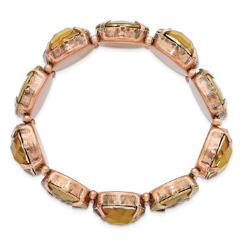 1928 Jewelry Copper-tone Topaz Acrylic Stone and Enameled Flower Accent Stretch Bracelet — alternate view