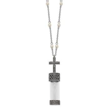 Symbols of Faith Pewter Silver-tone Cross Cap Glass Vial 30 Inch Necklace — alternate view