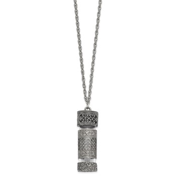 1928 Pewter Silver-tone Filigree Glass Vial with Cap 30 Inch Necklace — alternate view