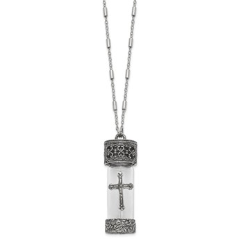 Symbols Of Faith Antique Pewter and Silver-tone Glass Cross Vial with Screw Cap 30 inch Necklace — alternate view