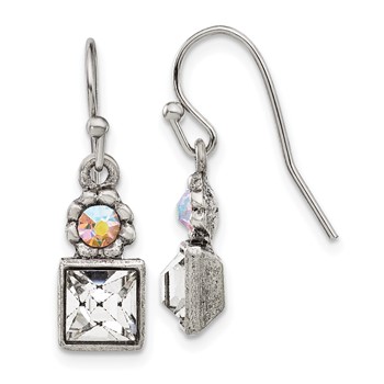 1928 Jewelry Silver-tone Clear Square and Aurora Borealis Round Crystal Wire Drop Earrings