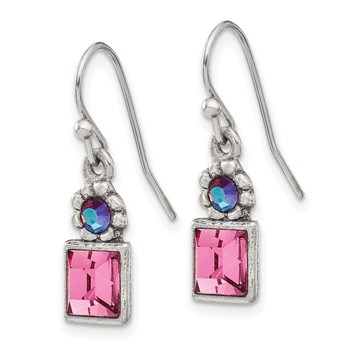 1928 Jewelry Silver-tone Rose Pink Square and Aurora Borealis Round Crystal Wire Drop Earrings — alternate view