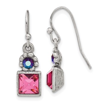 1928 Jewelry Silver-tone Rose Pink Square and Aurora Borealis Round Crystal Wire Drop Earrings