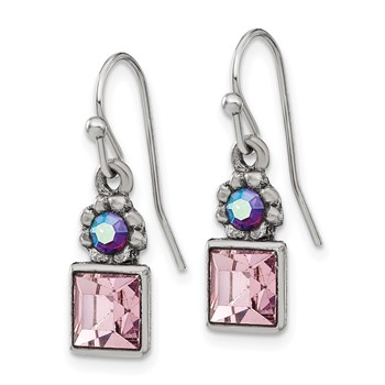 1928 Jewelry Silver-tone Purple Square and Aurora Borealis Round Crystal Wire Drop Earrings — alternate view