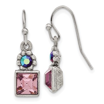 1928 Jewelry Silver-tone Purple Square and Aurora Borealis Round Crystal Wire Drop Earrings
