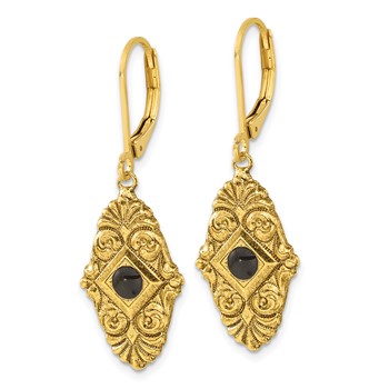 1928 Jewelry Gold-tone Black Enamel Drop Leverback Earrings — alternate view