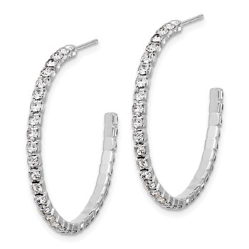 Silver-tone 35mm Crystal J-Hoop Post Earrings — alternate view