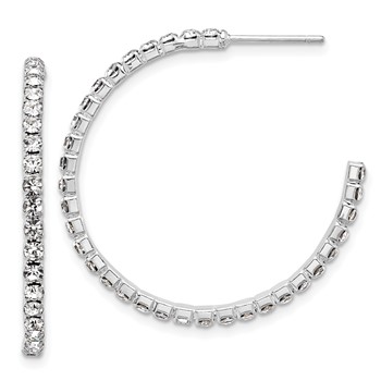 Silver-tone 35mm Crystal J-Hoop Post Earrings