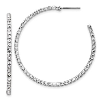 Silver-tone 45mm Crystal J-Hoop Post Earrings