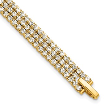 Flash Gold-tone Polished 3-strand Crystal 7in Bracelet