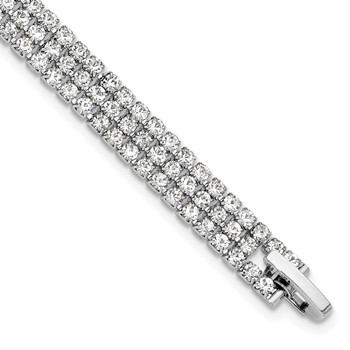 Silver-tone Polished 3-strand Crystal 7in Bracelet