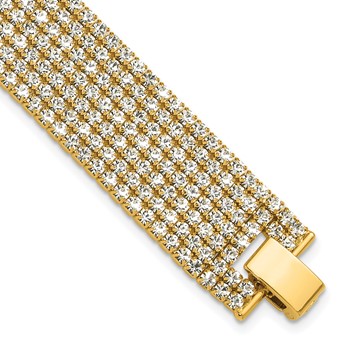 Flash Gold-tone Polished Multi-strand Crystal 7in Bracelet