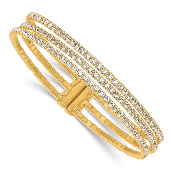Flash Gold-tone Crystal 3 Row Flexible Cuff Bangle
