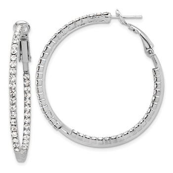 Silver-tone Polished Crystal In & Out Hoop Earrings