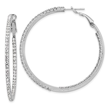 Silver-tone Polished Crystal In & Out Hoop Earrings
