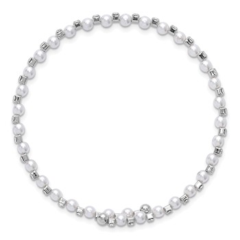Silver-tone Imitation Acrylic Pearl & Crystal Flexible Bangle — alternate view