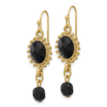 1928 Gold-toned Black Crystal Oval Shape and Bead Drop Earrings — alternate view