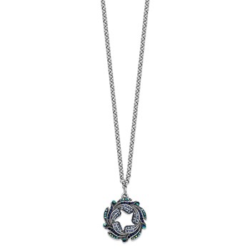 1928 Iridescent Aurora Borealisl and Blue Glass Wreath Pendant 16 inch with a 3 inch Extender Necklace — alternate view