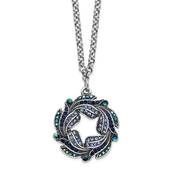 1928 Iridescent Aurora Borealisl and Blue Glass Wreath Pendant 16 inch with a 3 inch Extender Necklace