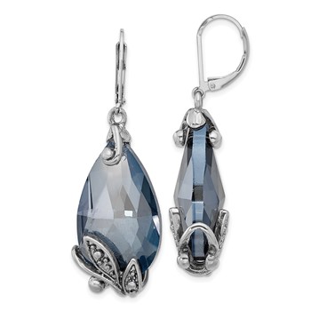 1928 Silver-tone Blue Crystal Teardrop Dangle Leverback Earrings
