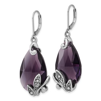 1928 Silver-tone Purple Teardrop Dangle Leverback Earrings — alternate view