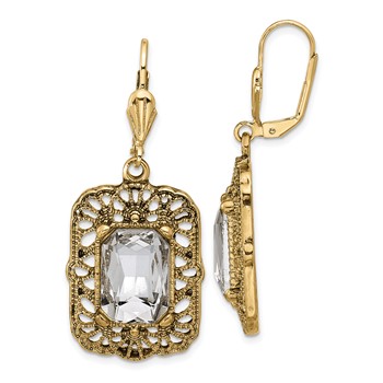 1928 Gold-tone Crystal Square Dangle Leverback Earrings