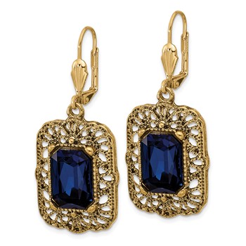 1928 Gold-tone Blue Crystal Square Dangle Leverback Earrings — alternate view