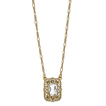 1928 Gold-tone Crystal Square 16 inch with a 3 inch Extender Pendant Necklace — alternate view