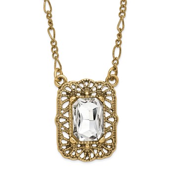 1928 Gold-tone Crystal Square 16 inch with a 3 inch Extender Pendant Necklace