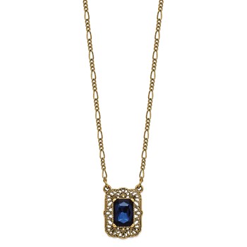 1928 Gold-tone Blue Crystal Square 16 inch with a 3 inch Extender Pendant Necklace — alternate view