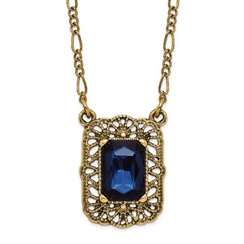 1928 Gold-tone Blue Crystal Square 16 inch with a 3 inch Extender Pendant Necklace