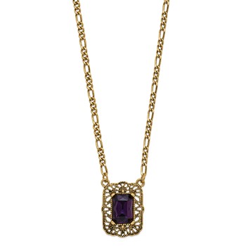1928 Gold-tone Purple Crystal Square 16 inch with a 3 inch Extender Pendant Necklace — alternate view