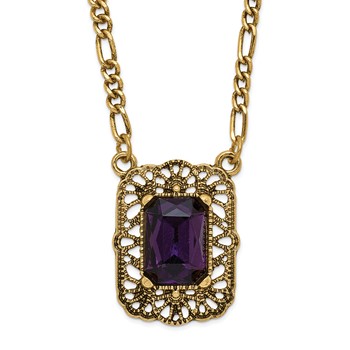 1928 Gold-tone Purple Crystal Square 16 inch with a 3 inch Extender Pendant Necklace