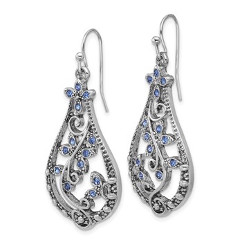1928 Silver-tone Blue Crystal Wire Drop Earrings — alternate view