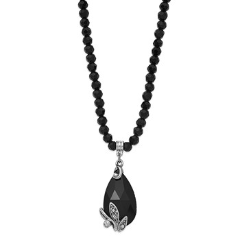 1928 Silver-tone Black Crystal and Black Bead  15 inch with a 3 inch Extender Teardrop Necklace — alternate view