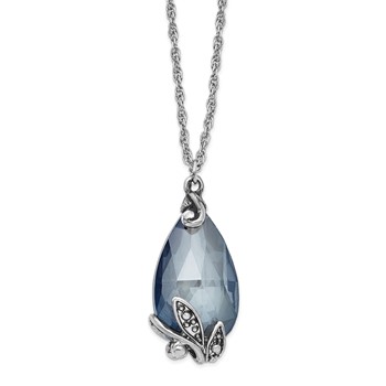 1928 Silver-tone Blue Crystal 15 inch with a 3 inch Extender Teardrop Necklace