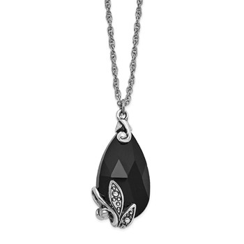 1928 Silver-tone Black Crystal 15 inch with a 3 inch Extender Teardrop Necklace
