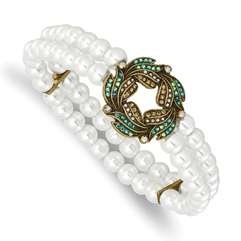 1928 Antique Gold-tone Imitation Pearl and Glass Wreath Stretch Bracelet