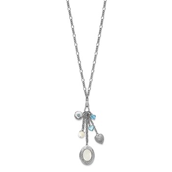 1928 Silver-tone Blue Crystal and Mother Of Pearl Charm Oval 30 inch Locket Necklace — alternate view