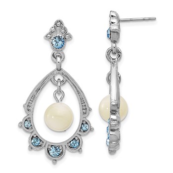 1928 Silver-tone Blue Crystal and Mother Of Pearl Oval Drop Dangle Earrings