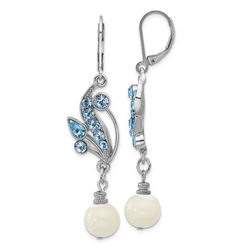 1928 Silver-tone Blue Crystal and Mother Of Pearl Dangle Leverback Earrings