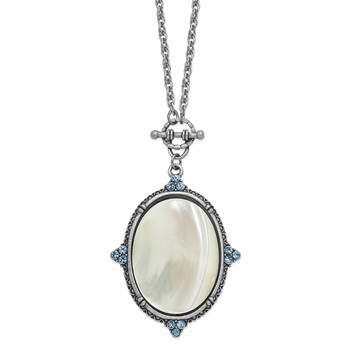 1928 Silver-tone Blue Crystal And Mother Of Pearl 30 inch Oval Pendant Necklace — alternate view