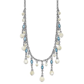 1928 Silver-tone Blue Crystal and Mother Of Pearl 16 inch with a 3 inch Extender Fancy Necklace — alternate view