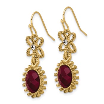 1928 Gold-tone Red and White Crystal Dangle Earrings — alternate view