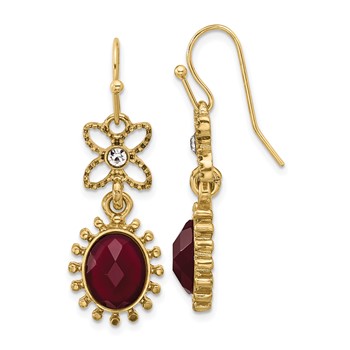 1928 Gold-tone Red and White Crystal Dangle Earrings
