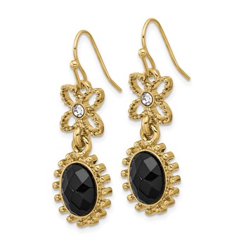 1928 Gold-tone Black and White Crystal Dangle Earrings — alternate view